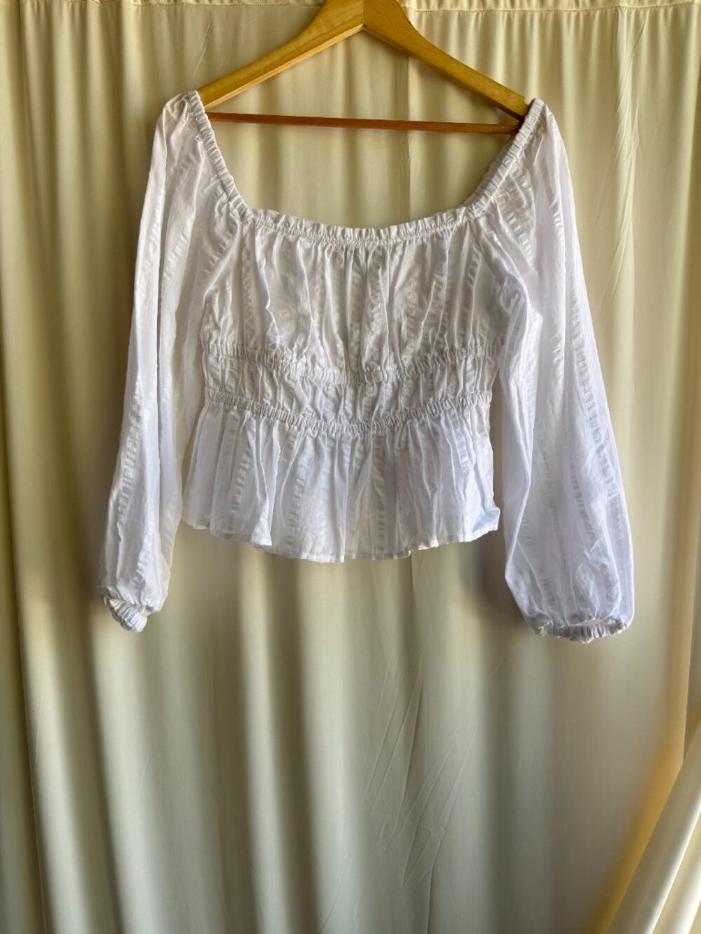 J.Crew White Cotton Peasant Blouse Puff Sleeve Smocked Size S